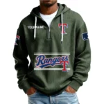 Texas Rangers Men’s Corduroy Quarter Zip Hoodie Customize Name