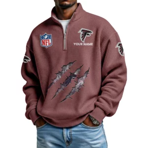 Atlanta Falcons Waffle Knit Quarter-Zip Long Sleeve Shirt Customize Name