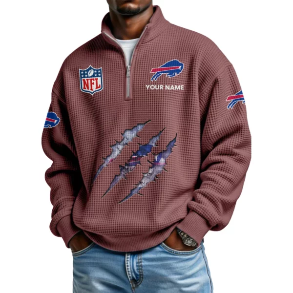 Buffalo Bills Waffle Knit Quarter-Zip Long Sleeve Shirt Customize Name