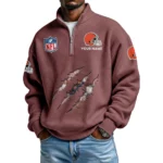 Cleveland Browns Waffle Knit Quarter-Zip Long Sleeve Shirt Customize Name