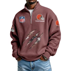 Cleveland Browns Waffle Knit Quarter-Zip Long Sleeve Shirt Customize Name