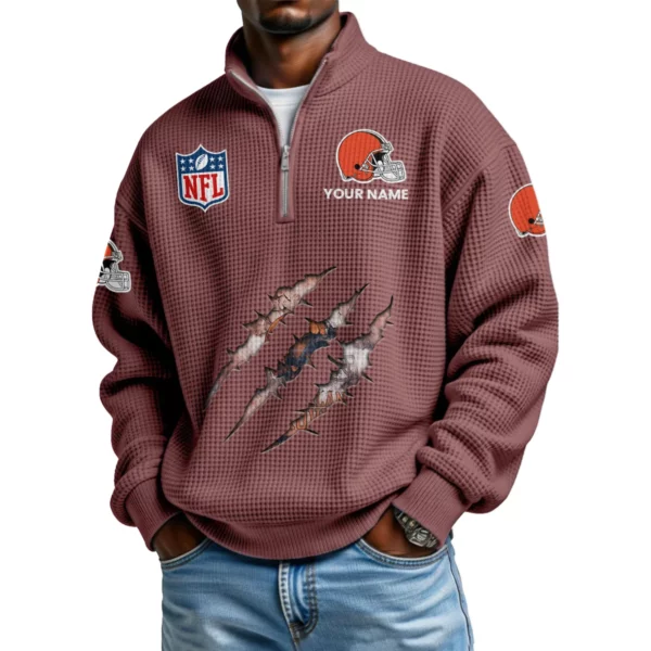 Cleveland Browns Waffle Knit Quarter-Zip Long Sleeve Shirt Customize Name