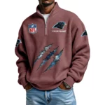 Carolina Panthers Waffle Knit Quarter-Zip Long Sleeve Shirt Customize Name