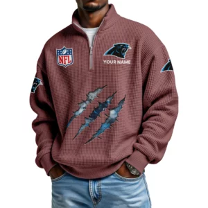 Carolina Panthers Waffle Knit Quarter-Zip Long Sleeve Shirt Customize Name