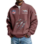 Denver Broncos Waffle Knit Quarter-Zip Long Sleeve Shirt Customize Name