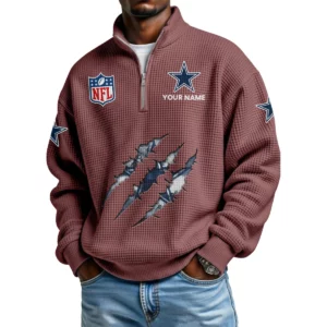 Dallas Cowboys Waffle Knit Quarter-Zip Long Sleeve Shirt Customize Name