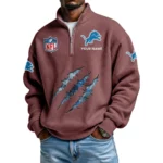 Detroit Lions Waffle Knit Quarter-Zip Long Sleeve Shirt Customize Name