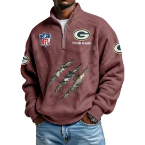 Green Bay Packers Waffle Knit Quarter-Zip Long Sleeve Shirt Customize Name