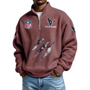 Houston Texans Waffle Knit Quarter-Zip Long Sleeve Shirt Customize Name