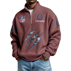 Indianapolis Colts Waffle Knit Quarter-Zip Long Sleeve Shirt Customize Name