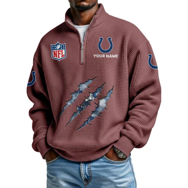 Indianapolis Colts Waffle Knit Quarter-Zip Long Sleeve Shirt Customize Name