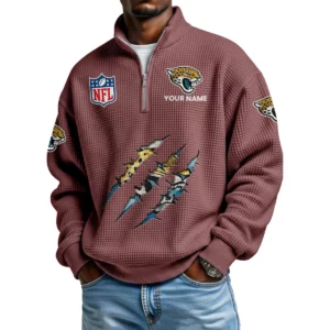 Jacksonville Jaguars Waffle Knit Quarter-Zip Long Sleeve Shirt Customize Name