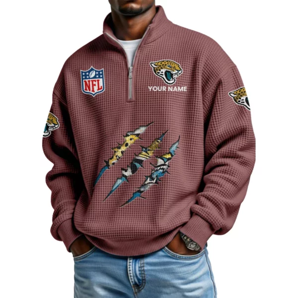 Jacksonville Jaguars Waffle Knit Quarter-Zip Long Sleeve Shirt Customize Name