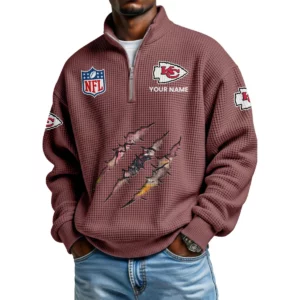 Kansas City Chiefs Waffle Knit Quarter-Zip Long Sleeve Shirt Customize Name
