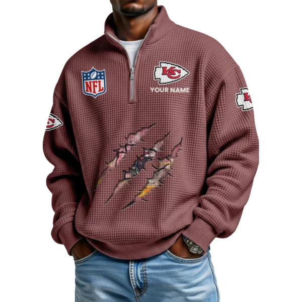 Kansas City Chiefs Waffle Knit Quarter-Zip Long Sleeve Shirt Customize Name