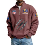 Los Angeles Rams Waffle Knit Quarter-Zip Long Sleeve Shirt Customize Name