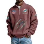 Miami Dolphins Waffle Knit Quarter-Zip Long Sleeve Shirt Customize Name