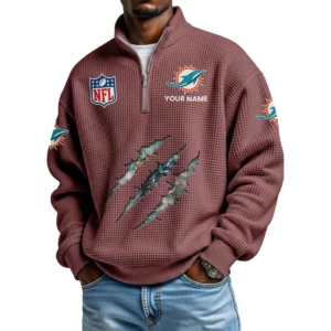 Miami Dolphins Waffle Knit Quarter-Zip Long Sleeve Shirt Customize Name