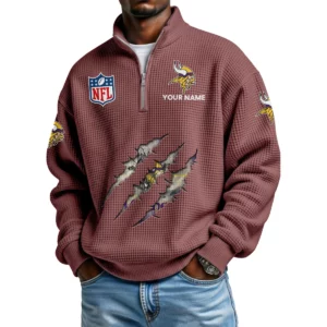 Minnesota Vikings Waffle Knit Quarter-Zip Long Sleeve Shirt Customize Name