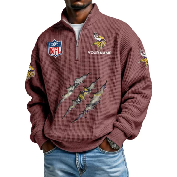 Minnesota Vikings Waffle Knit Quarter-Zip Long Sleeve Shirt Customize Name