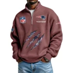 New England Patriots Waffle Knit Quarter-Zip Long Sleeve Shirt Customize Name