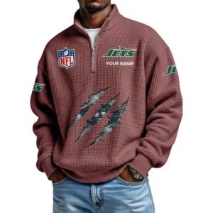 New York Jets Waffle Knit Quarter-Zip Long Sleeve Shirt Customize Name