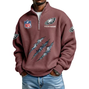 Philadelphia Eagles Waffle Knit Quarter-Zip Long Sleeve Shirt Customize Name