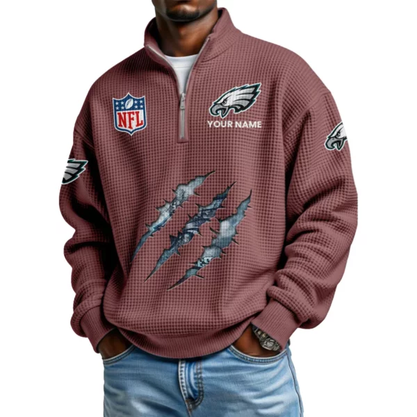 Philadelphia Eagles Waffle Knit Quarter-Zip Long Sleeve Shirt Customize Name