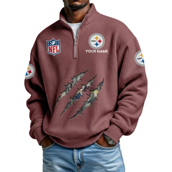 Pittsburgh Steelers Waffle Knit Quarter-Zip Long Sleeve Shirt Customize Name