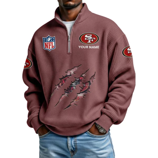 San Francisco 49ers Waffle Knit Quarter-Zip Long Sleeve Shirt Customize Name
