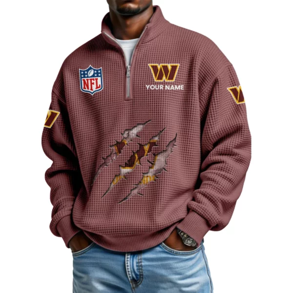 Washington Commanders Waffle Knit Quarter-Zip Long Sleeve Shirt Customize Name