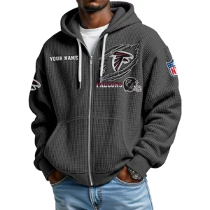 Atlanta Falcons Men’s Waffle Knit Full Zip Up Hoodie Customize Name