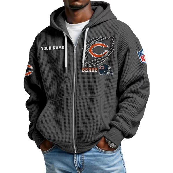 Chicago Bears Men’s Waffle Knit Full Zip Up Hoodie Customize Name