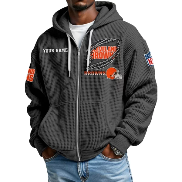 Cleveland Browns Men’s Waffle Knit Full Zip Up Hoodie Customize Name