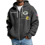 Green Bay Packers Men’s Waffle Knit Full Zip Up Hoodie Customize Name