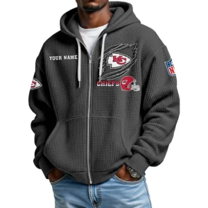 Kansas City Chiefs Men’s Waffle Knit Full Zip Up Hoodie Customize Name