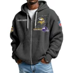 Minnesota Vikings Men’s Waffle Knit Full Zip Up Hoodie Customize Name