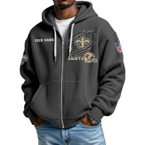 New Orleans Saints Men’s Waffle Knit Full Zip Up Hoodie Customize Name