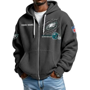 Philadelphia Eagles Men’s Waffle Knit Full Zip Up Hoodie Customize Name