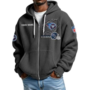 Tennessee Titans Men’s Waffle Knit Full Zip Up Hoodie Customize Name