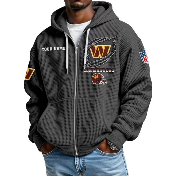 Washington Commanders Men’s Waffle Knit Full Zip Up Hoodie Customize Name