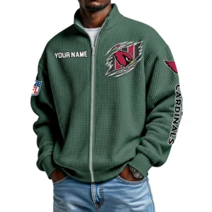 Arizona Cardinals Men’s Full Zip Waffle Knit Long Sleeve Sweatshirt Customize Name