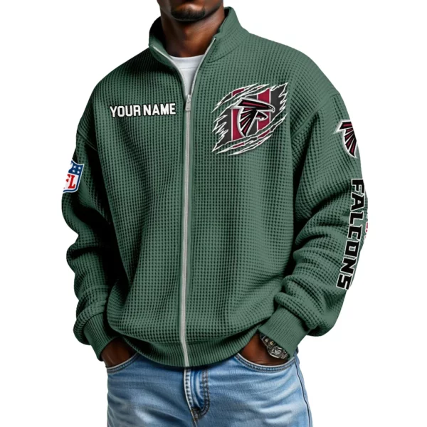 Atlanta Falcons Men’s Full Zip Waffle Knit Long Sleeve Sweatshirt Customize Name