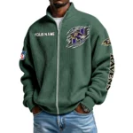 Baltimore Ravens Men’s Full Zip Waffle Knit Long Sleeve Sweatshirt Customize Name