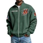 Cincinnati Bengals Men’s Full Zip Waffle Knit Long Sleeve Sweatshirt Customize Name