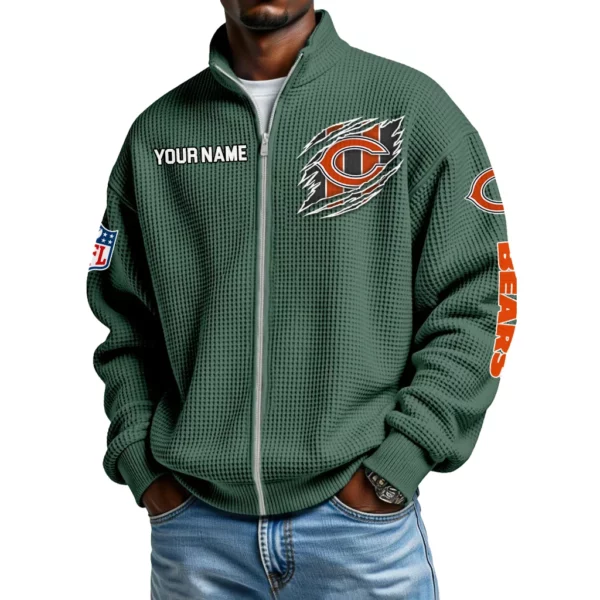 Chicago Bears Men’s Full Zip Waffle Knit Long Sleeve Sweatshirt Customize Name