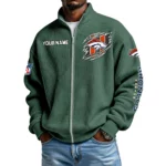 Denver Broncos Men’s Full Zip Waffle Knit Long Sleeve Sweatshirt Customize Name