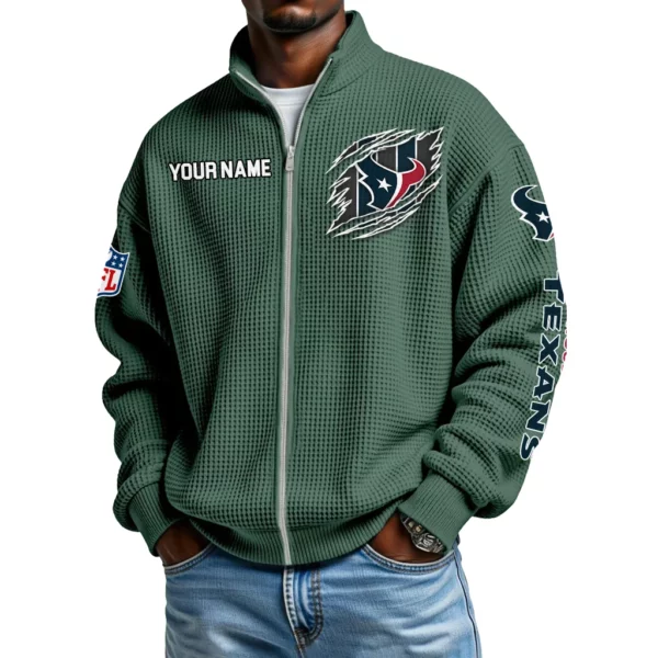 Houston Texans Men’s Full Zip Waffle Knit Long Sleeve Sweatshirt Customize Name