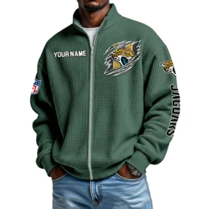 Jacksonville Jaguars Men’s Full Zip Waffle Knit Long Sleeve Sweatshirt Customize Name
