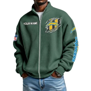 Los Angeles Chargers Men’s Full Zip Waffle Knit Long Sleeve Sweatshirt Customize Name